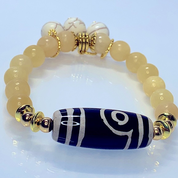 HONEY JADE + AGATE + MAGNESITE NATURAL BRACELET size 7” - Picture 4 of 8